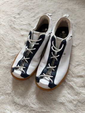 White and Navy Women's Casual Lace-Up Sneakers
